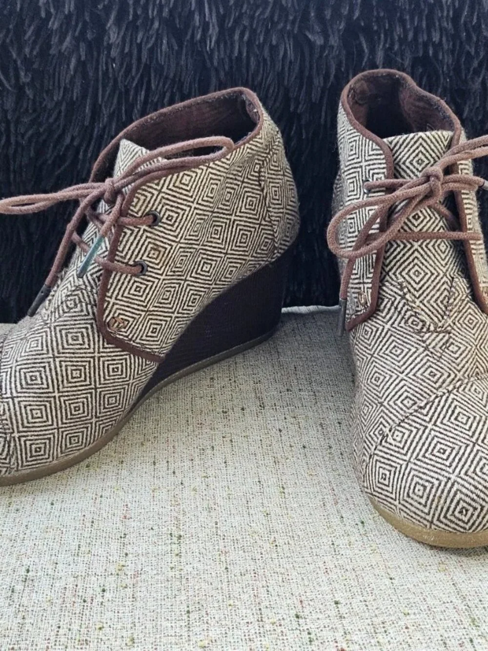 Toms Women Boots Shoes Brown Fabric Upper High Top Wedge Shoes Size 40EU 9US